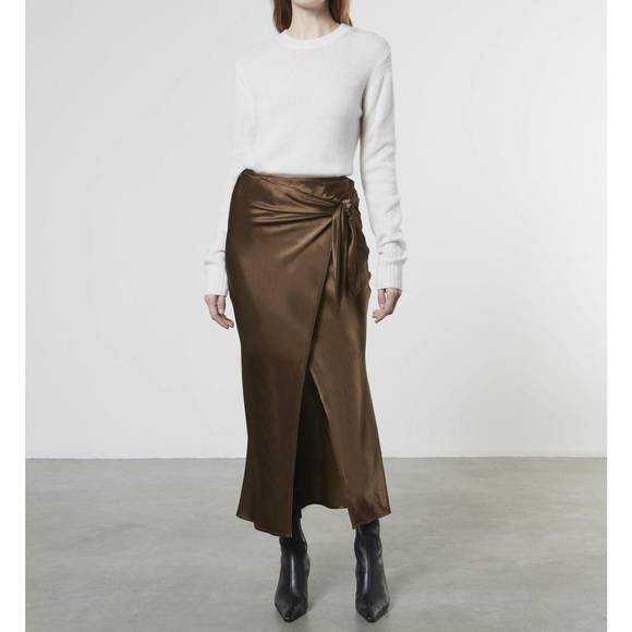 NEW ENZA COSTA satin wrap skirt in saddle brown - Picture 1 of 3